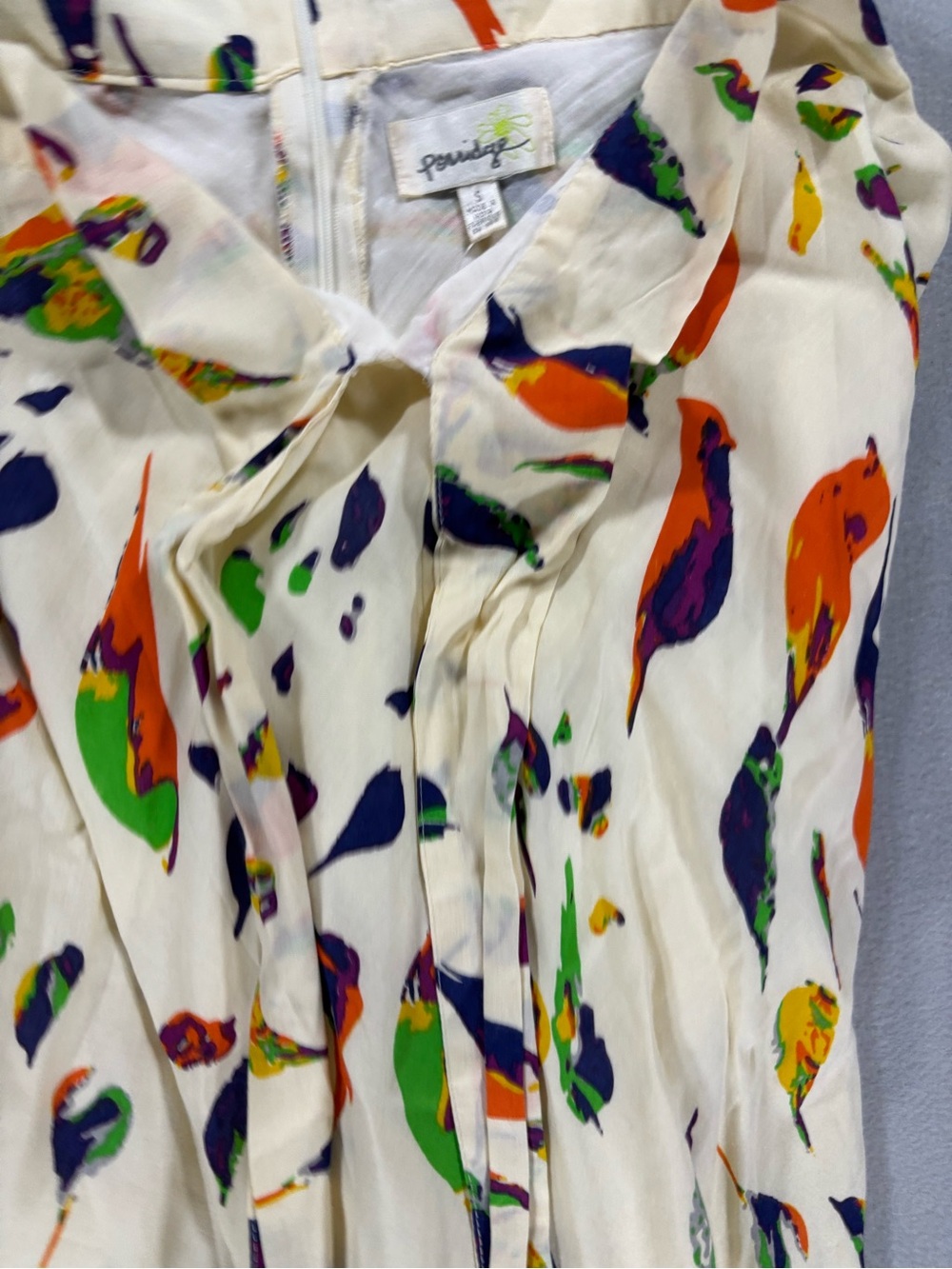 Anthropologie porridge Cream Floral Midi Skirt with Multicolor Print birds S - Picture 8 of 11